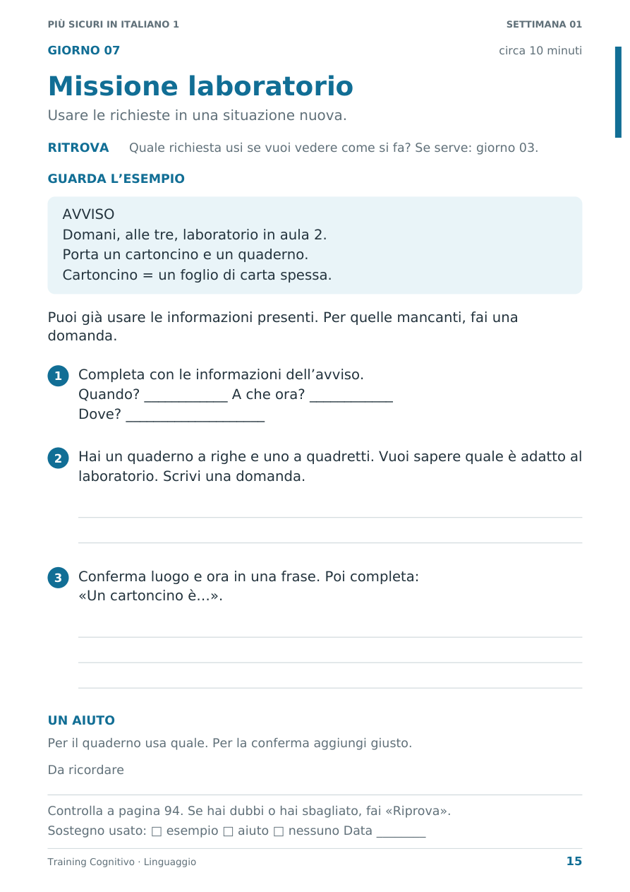 Anteprima della missione della prima settimana