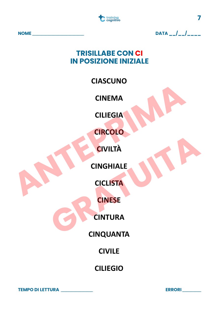 Pagina di esempio — 75 liste di parole ad alta frequenza con gruppi ortografici