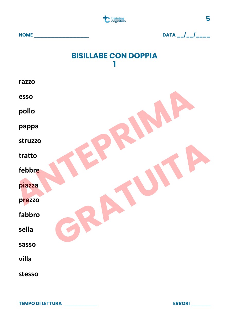 Pagina di esempio — 100 liste di parole con doppie e doppie doppie