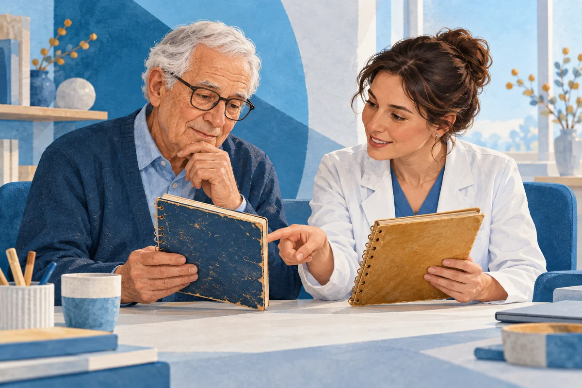 Una persona e una neuropsicologa confrontano osservazioni raccolte in momenti diversi.