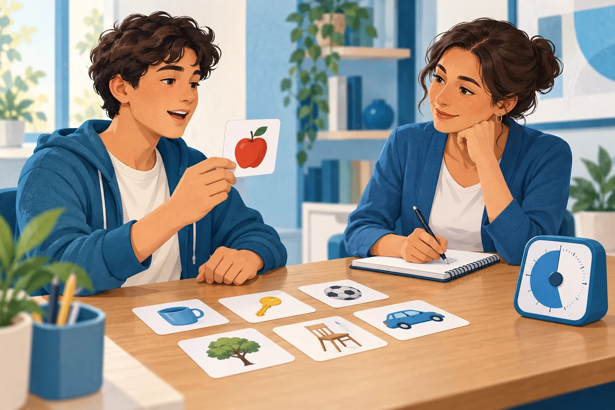 Una studentessa universitaria osserva una serie di immagini durante una prova.