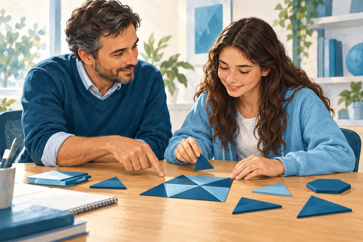 Una docente accompagna una ragazza nella ricerca di una strategia matematica.