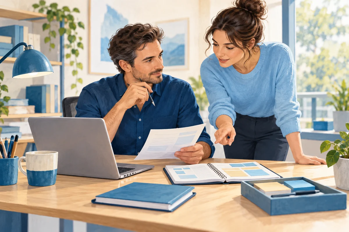 Due colleghi organizzano le attività e i supporti necessari al lavoro.