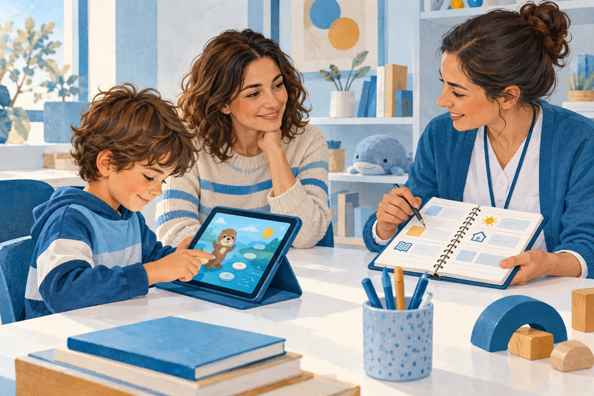 Un bambino svolge un’attività digitale inserita in un percorso condiviso con adulti.