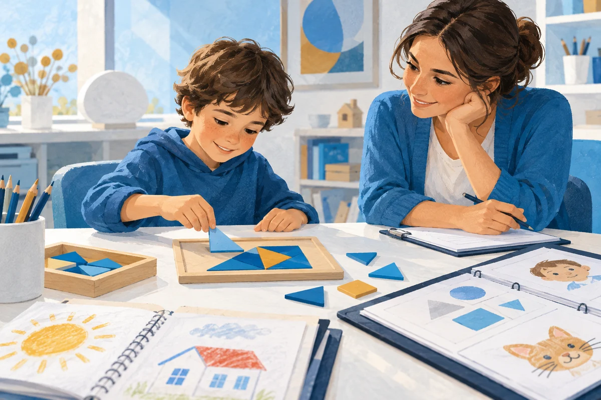 Una professionista osserva il ragionamento di un bambino insieme ad altri esempi delle sue abilità.
