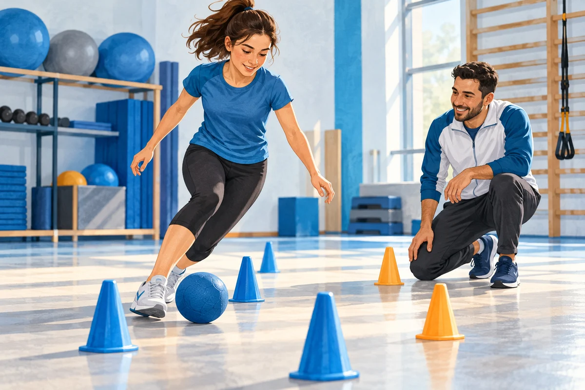 Una persona svolge un’attività sportiva che richiede coordinazione e cambi di direzione.