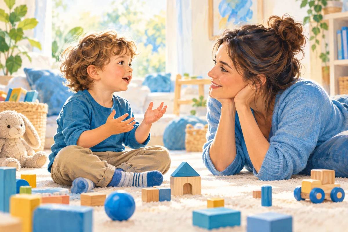 Un genitore ascolta un bambino durante il gioco condiviso.