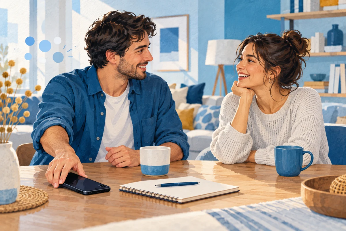 Una persona mette da parte il telefono per dedicarsi alla conversazione.