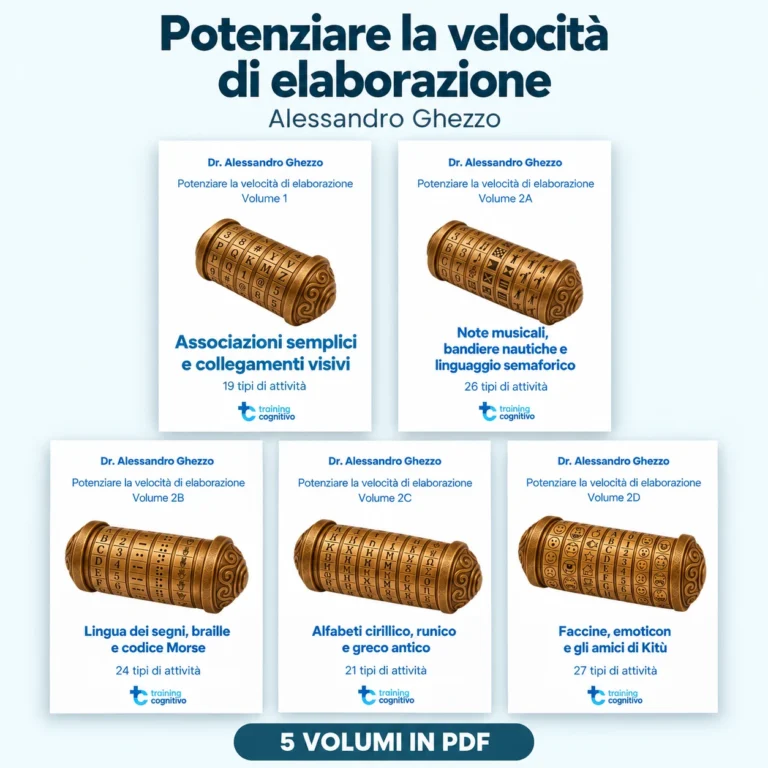 Raccolta digitale Potenziare la velocità di elaborazione di Alessandro Ghezzo: copertine dei volumi 1, 2A, 2B, 2C e 2D in PDF.